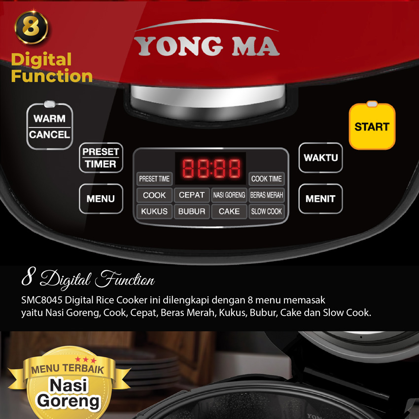 Yong Ma Digital Rice Cooker 1.3L - SMC8045 | SMC 8045 Merah